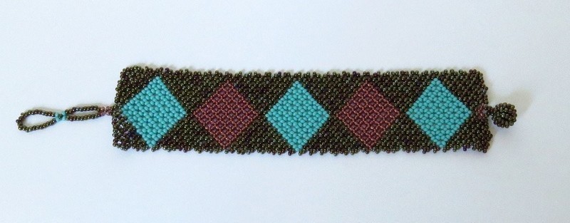 African Zulu beaded flat bracelet wide Bronze and turquoise African Zulu beaded flat bracelet wide Bronze and turquoise