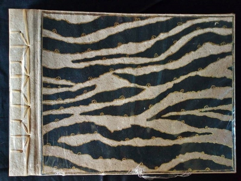 recycled paper sketch book journal album zebra patterns drawings etchings prints white paper zebra patterns